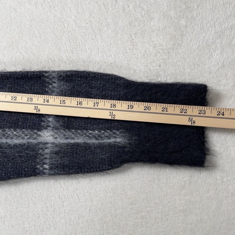J. Crew Mohair Wool Blend Front Pocket Cardigan Sweater Sz XL Plaid Navy Blue - Picture 14 of 14